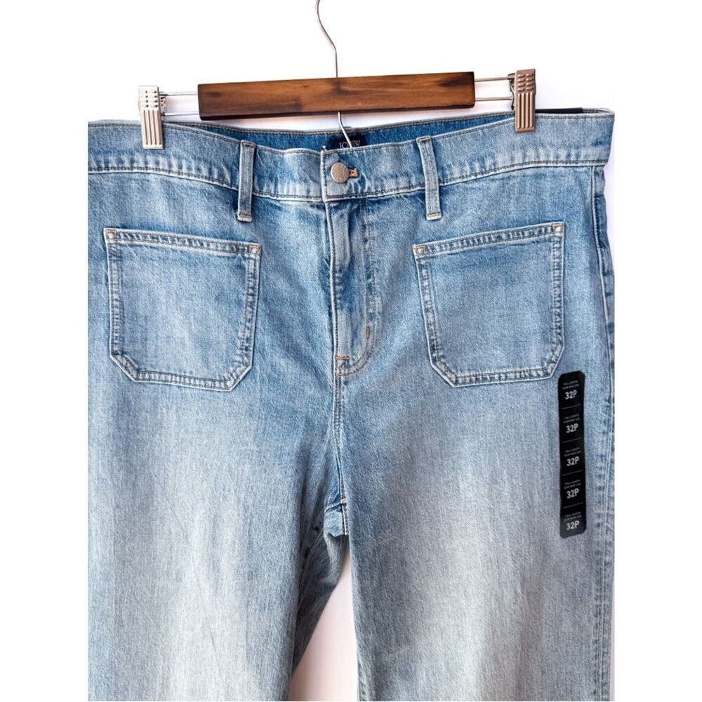 NWT J. Crew Factory Light Wash Slim Wide Leg Patch Pocket Denim Jeans 32P - Picture 4 of 10